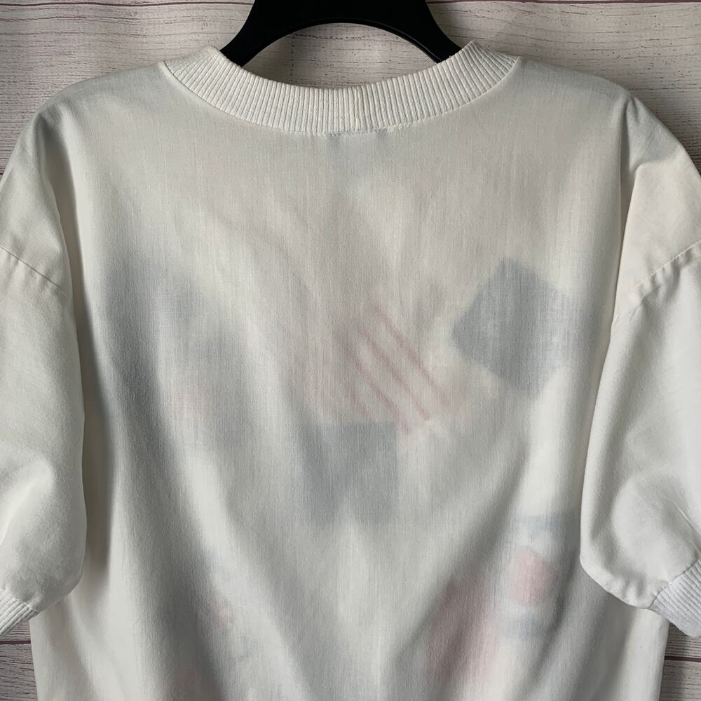 Vintage Caribou White Graphic Shirt with Patriotic Paisley Floral Patches Size M - Picture 6 of 16